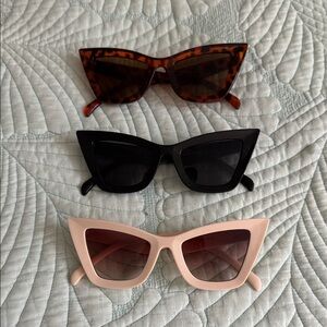 3 Pair Stylish Women's Sunglasses Set - Black, Brown, and Beige/Pink